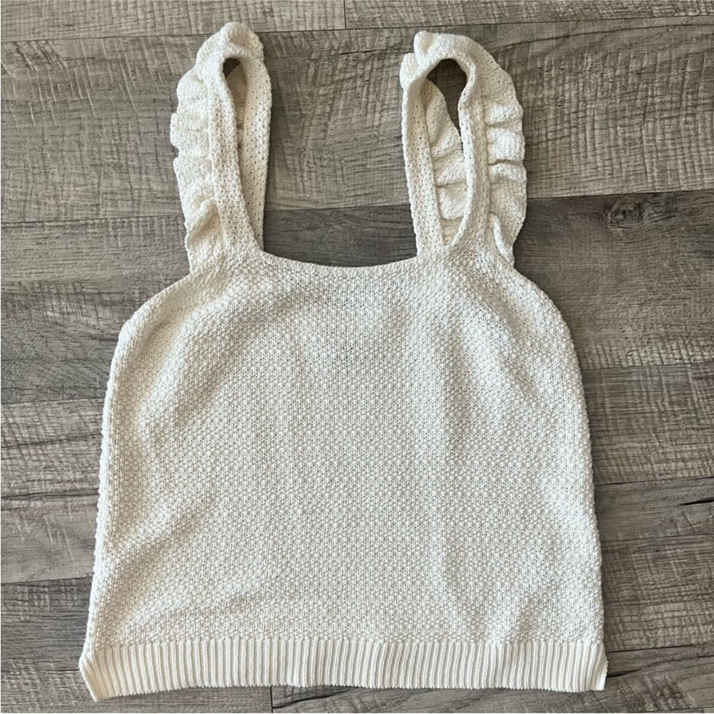 Madewell Crocheted Ruffle Strap Sweater Tank Cream Off-White Small
